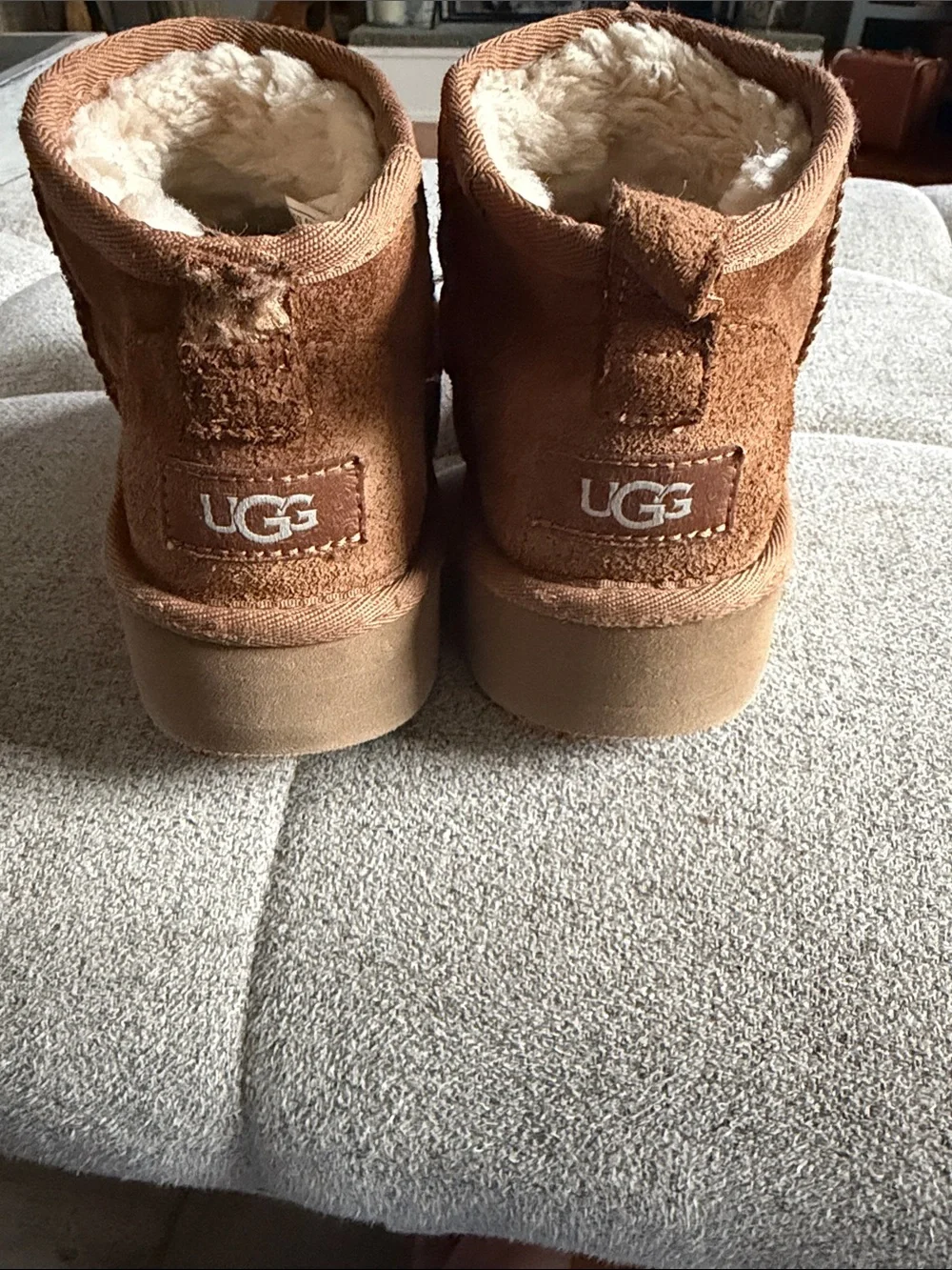 UGG Chestnut Suede Platform Ankle Boots Youth Size 2 Cozy Wool Blend Lined